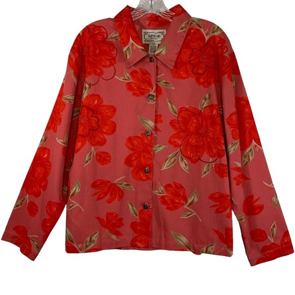 VTG Tantrums Womens Pink Floral Denim Jacket Size L Beaded Embroidered Jean Coat - Picture 1 of 13